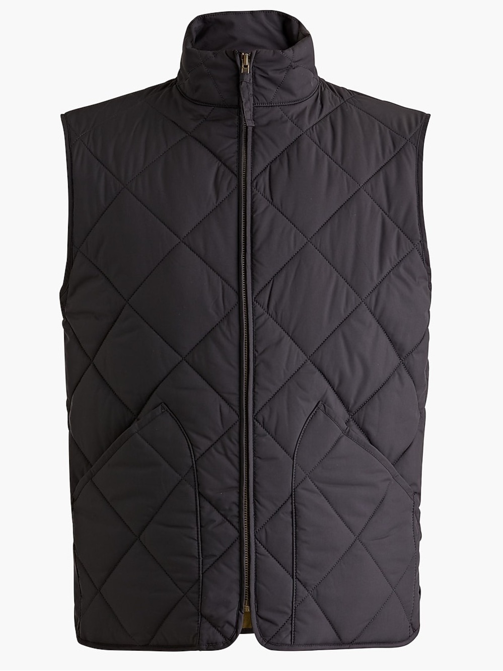 J. Crew Quilted Walker Vest Zip-Front Black with Olive Cotton lining Size Medium